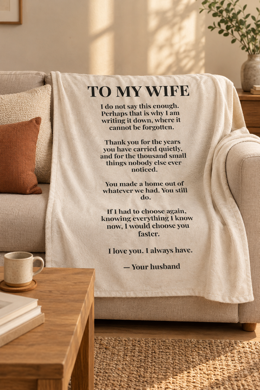 To My Wife Blanket from Husband — Personalized Keepsake Velveteen Throw