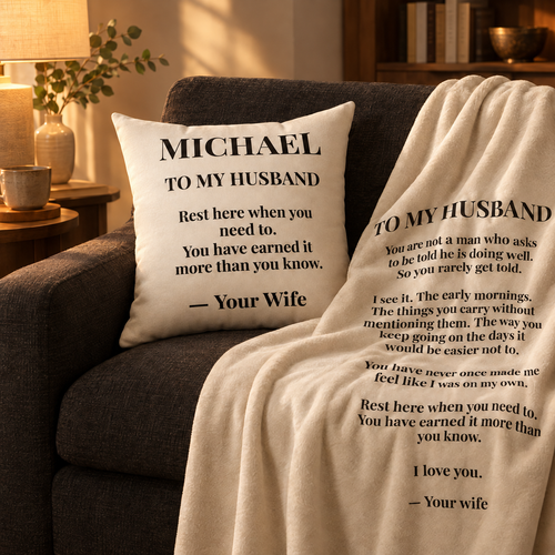 To My Husband pillow and matching letter blanket set